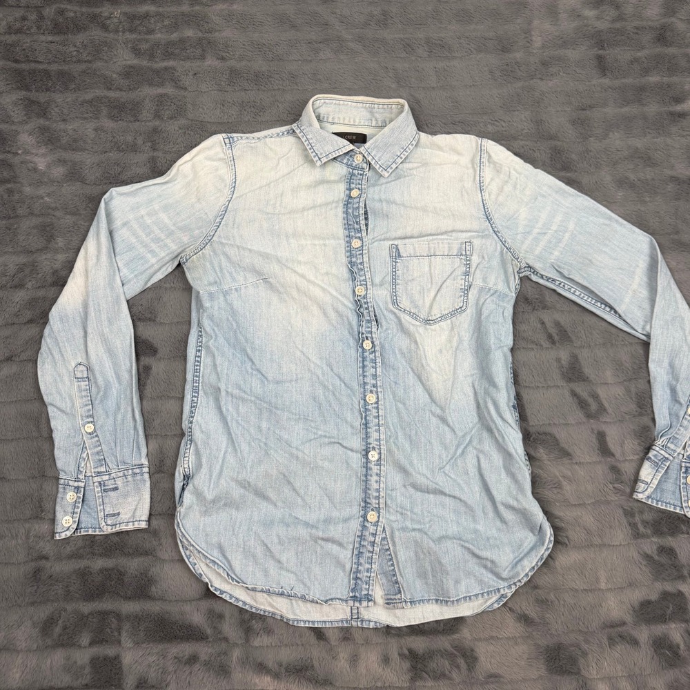 J.Crew Womens Light Wash Cotton Chambray Button Down Shirt Size 00 Long Sleeve